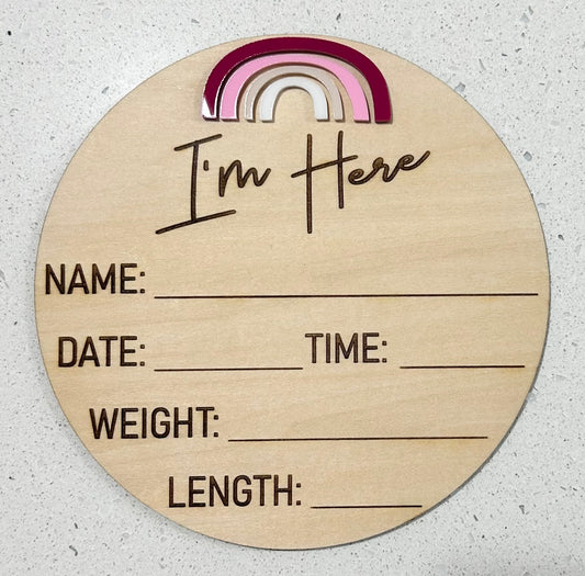 Baby Announcement Plaque - I'm Here - Sample