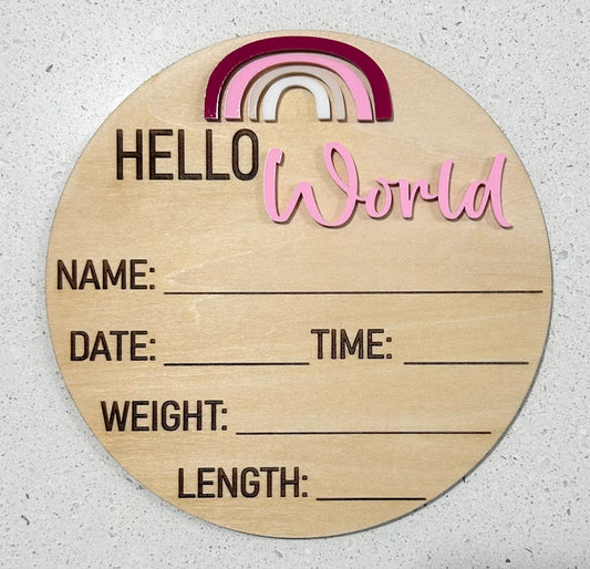 Baby Announcement Plaque - Rainbow - Sample